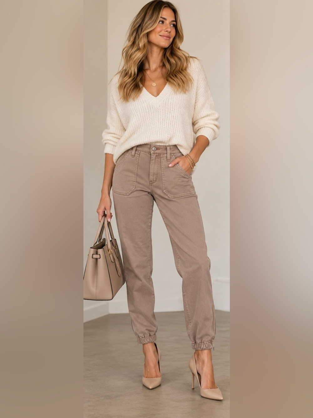 PAIGE Mayslie Jogger Pants Size 28 Brown Taupe Utility Ankle Zip Stretch